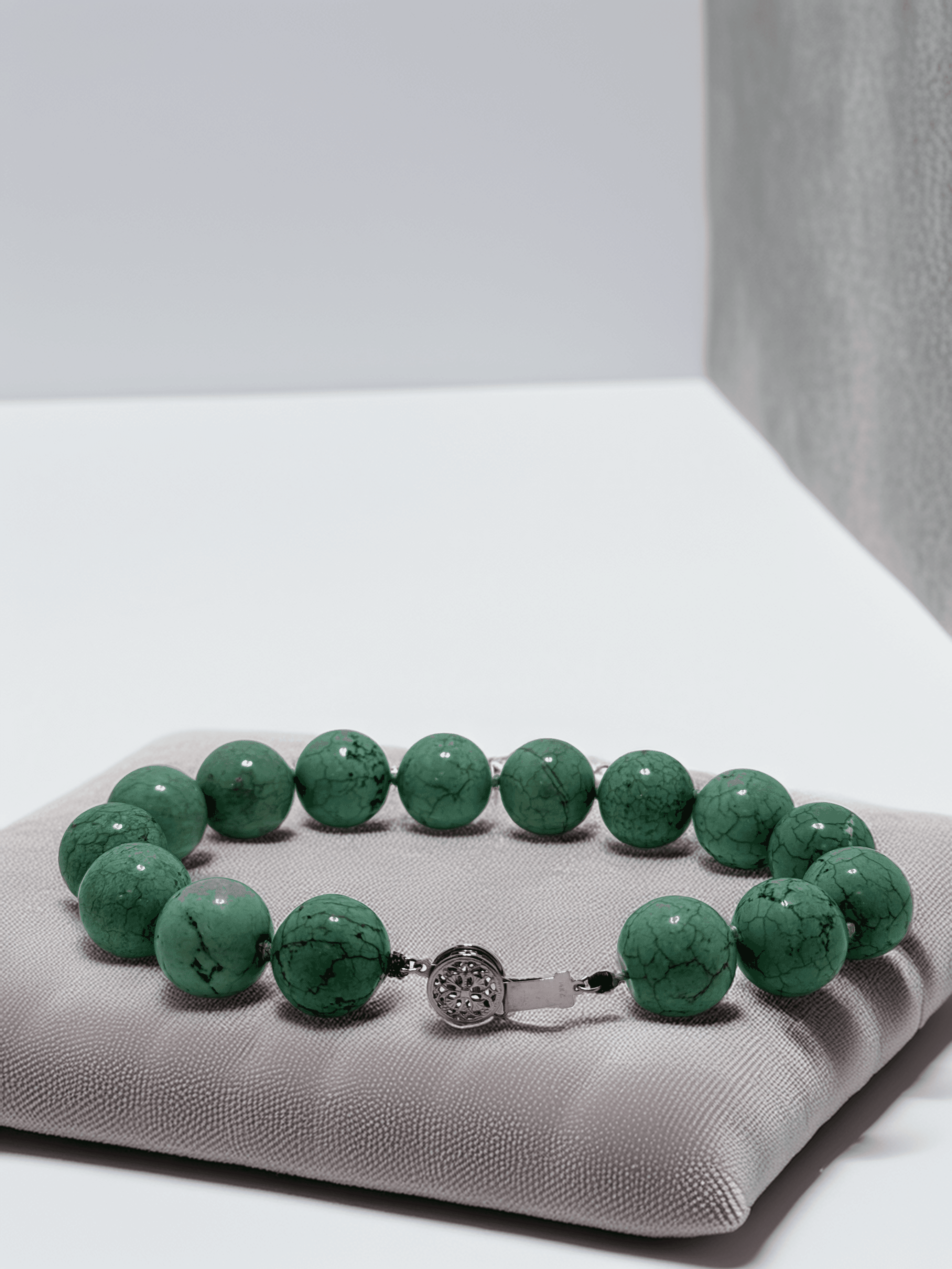 14K White Gold Turquoise Bead Bracelet Elegant Natural Gemstone Jewelry - $500 - Lumezza Jewelry