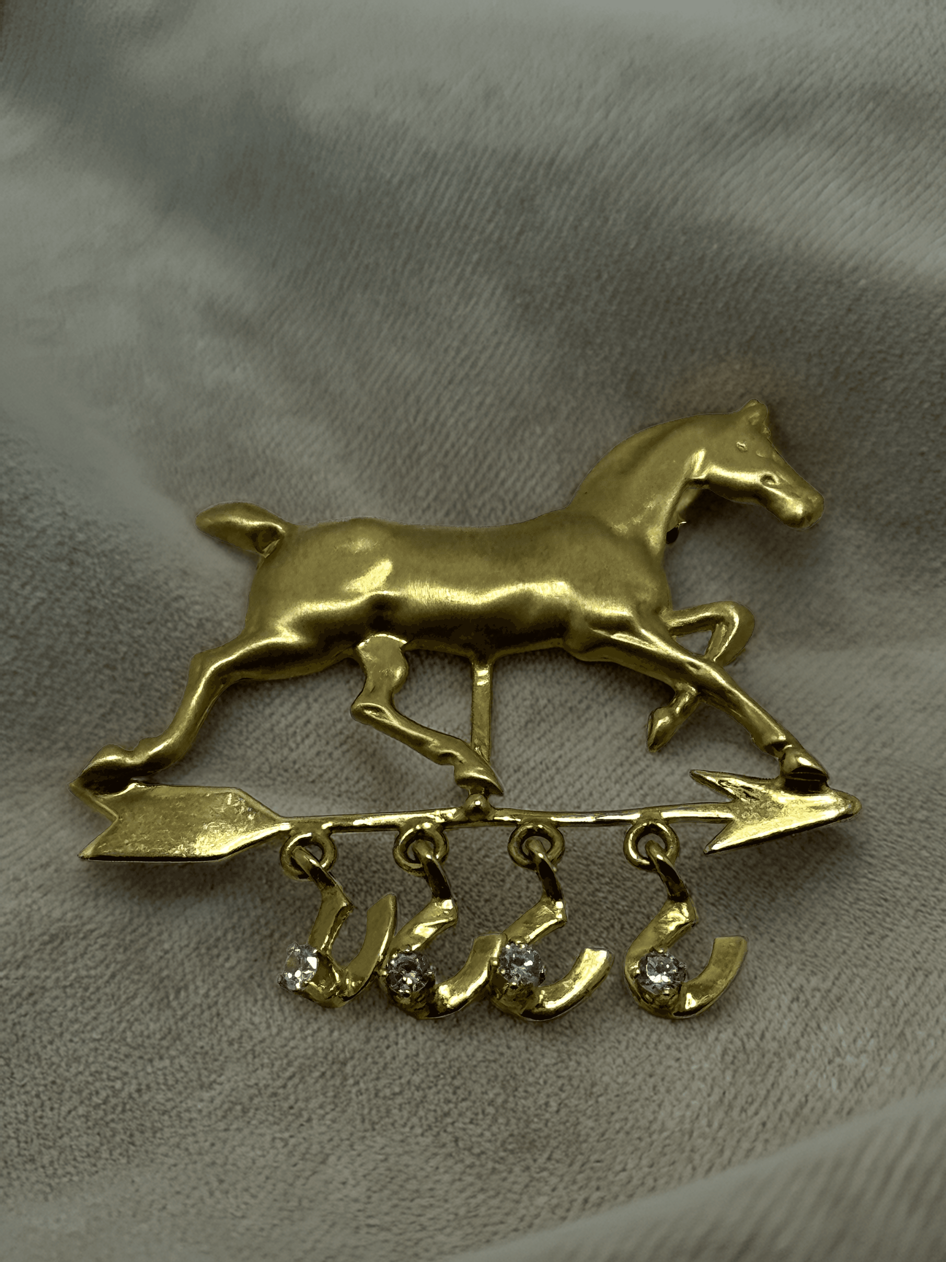 14K Solid Gold Horse Brooch Pin – 8.56g with 0.20ct Diamonds, Equestrian Jewelry - $2,100 - Lumezza Jewelry